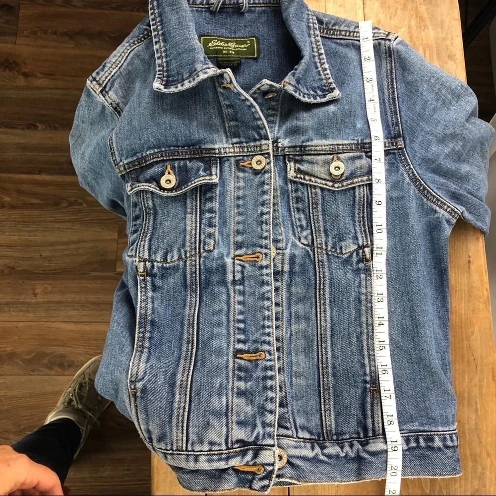 Eddie Bauer distressed blue denim jean jacket